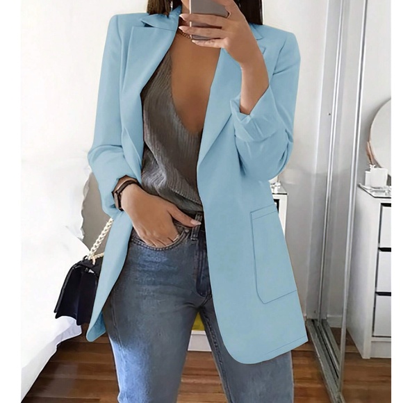 Classic Open Front Pockets Minimalist Jacket Blazer - Picture 11 of 13